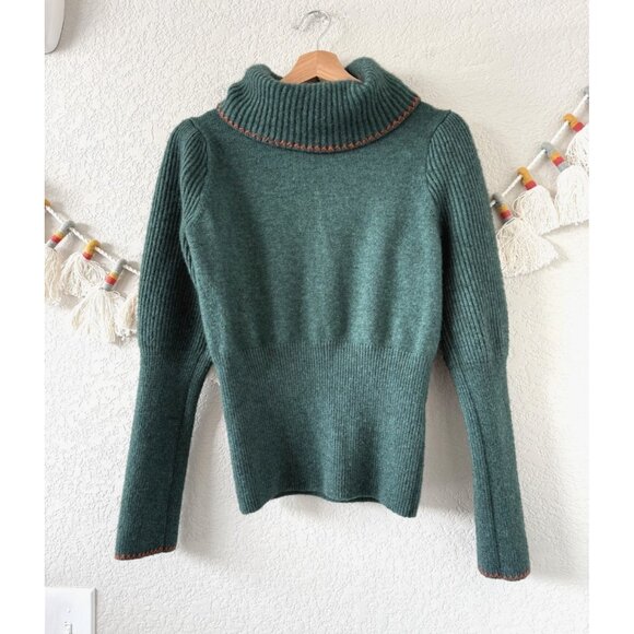 Petite Studio New York Yak Wool Green Turtleneck Raglan Sweater Cottage Cozy S - Picture 1 of 10